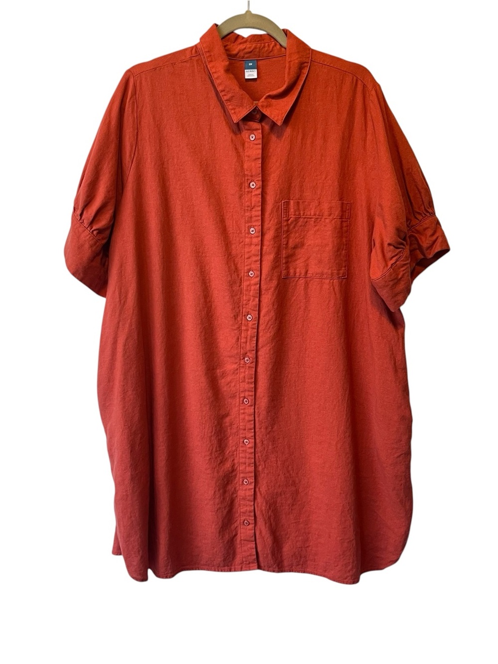 Old Navy Linen Viscose shirt dress 2X Orange Short sleeve Knee length Button